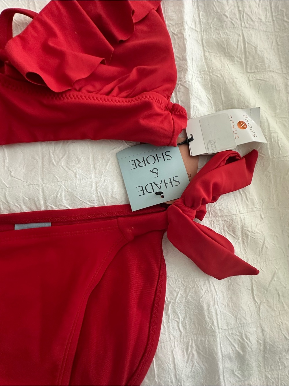 Shade & Shore Red Ruffle Triangle Bikini - Picture 2 of 8